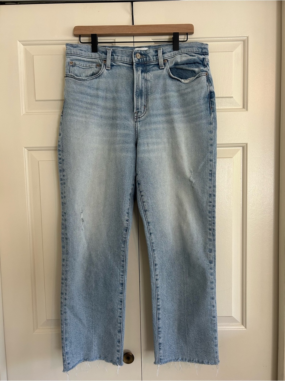 Pistola Light Wash Distressed Straight Leg Denim Jeans - Raw Hem